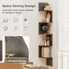 5-Tier Corner Shelf Floating Bookshelf Wall Mounted Storage Organizer-Oak