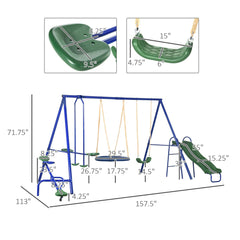 5-In-1 Heavy-Duty Outdoor A-Frame Swing Set With Saucer, Swing, Slide, Seesaw, Glider, And Swing Seat (SAK61472)