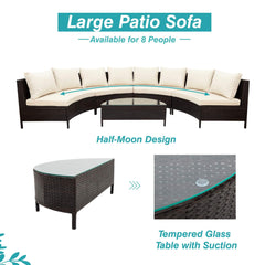 Alora Premium 5-Piece All-Weather Half-Moon Outdoor Rattan Wicker Patio Sectional Sofa Furniture Set With Tempered Glass Table (SAK32615)