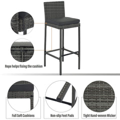 Alora 5-Piece Wicker Patio Bar Set With Cushions & Acacia Table (SAK26801)