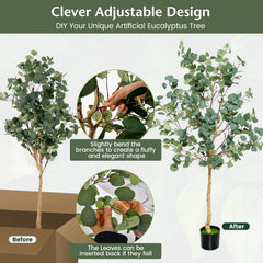 5.5 Feet Artificial Eucalyptus Tree with 517 Silver Dollar Leaves-2 Pack