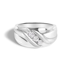 Men's .925 Sterling Silver 1/2 Cttw Diamond Channel Set 3-Stone Band Ring - Ring Size 10