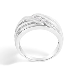 Men's .925 Sterling Silver 1/2 Cttw Diamond Channel Set 3-Stone Band Ring - Ring Size 10