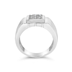 .925 Sterling Silver Diamond Accent Miracle-Set 9 Stone Ridged Band Gentlemen's Fashion Ring (I-J Color, I3 Clarity) - Size 10