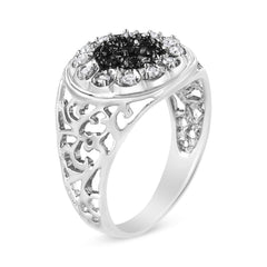 .925 Sterling Silver 1/4 Cttw White and Black Treated Diamond Halo Cluster Ring for Men (I-J Color, I3 Clarity) - Size 10