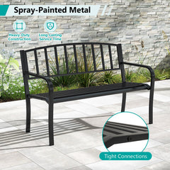 50 Inches Outdoor Garden Bench with Slatted Backrest and Curved Armrests-Black