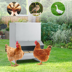 Wall Mount Galvanized Chicken Feeder 50 Pounds Capacity-Silver