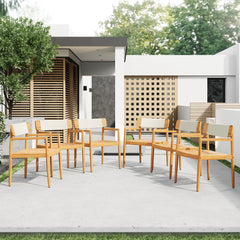 Creative Braided Acacia Wood Outdoor Dining Chairs with Armrests – Set of 2