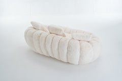 Floral-Shaped Beige Two-Seater Sofa with Ultra-Soft Faux Fur