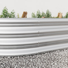 Raised Garden Bed Outdoor Oval Large Metal Planter Bed - Silver