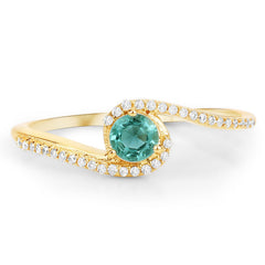 0.33 Carat Genuine Zambian Emerald and White Diamond 14K Yellow Gold Ring