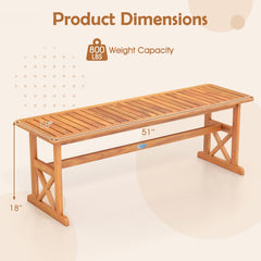 51 Inches Outdoor Acacia Wood Bench with Slatted Seat and 800 lbs Weight Capacity