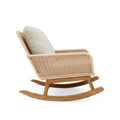 Contemporary Minimalist Beige Wicker Rocking Chair with Soft Cushions
