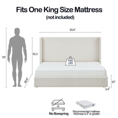 Carmen - King Size Upholstered Wingback Bed - Ivory