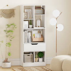 51inch Tall Freestanding Bookcase with Drawer 7-Cube Storage Organizer