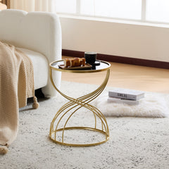 Modern Side Table with Golden Metal Frame and Black Mirror Top