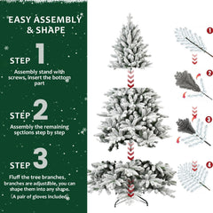 7ft Flocked Christmas Tree with 1514 Tips Realistic Snowy Hinged Tree