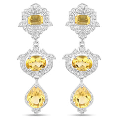 6.63 Carat Genuine Citrine and White Topaz .925 Sterling Silver Earrings