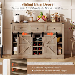 52 Inches Wine Bar Cabinet with LED Lights and Sliding Barn Doors
