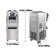 53" Freestanding 3-Flavors Commercial Soft Serve Yogurt Ice Cream Machine Maker With Auto Clean (SAK74031)