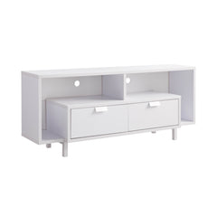 Modern 60" TV Stand with Two Shelves and Two Drawers - White