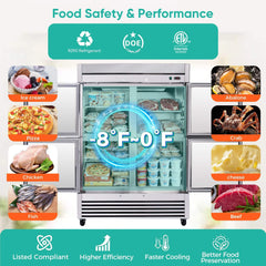54-Inch 49 Cu.Ft Commercial 6-Shelves Stainless Steel Reach-In Freezer (SAK10247)