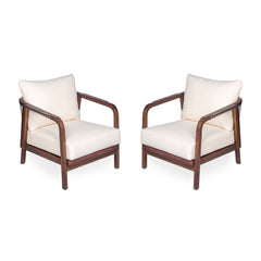 Outdoor Lounge Chair With Woven Backrest, Solid Wood Frame, Comfortable Cushions
