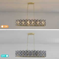 39" Contemporary Crystal and Black-Gold Pendant Chandelier
