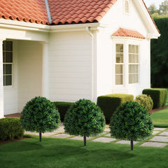 28 Inches Artificial Boxwood Topiary Ball Tree Set of 2 with Ground Spike-Green