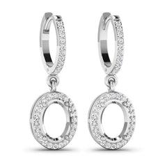 0.32 Carat Genuine White Diamond 14K White Gold Semi Mount Earrings - holds 8x6mm Oval Gemstones