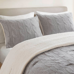 3 Pieces Full/Queen Cable Knit Chenille Comforter Set Gray