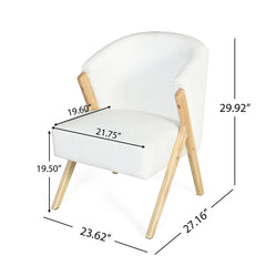 Modern Accent Chair with White Polyester Upholstery and Solid Wood Frame