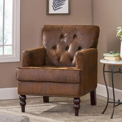 Vitality Club Chair with Button-Tufted Diamond Stitching and Turned Legs