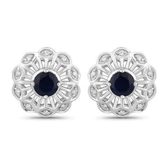 0.60 Carat Genuine Blue Sapphire and White Diamond 14K White Gold Earrings