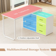 55 Inch Reversible L Shaped Desk with 3 Drawers Home Office Desk with Adjustable Shelf