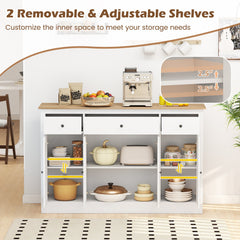 55" Large Buffet Sideboard Kitchen Storage Cabinet with 3 Drawers 2 See-through Doors Adjustable Shelves Wine Bar Table