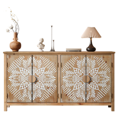 60" Wood Accent Cabinet with 4 Doors Brown and Antique White