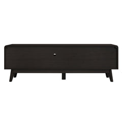 63'' Dark Rattan TV Stand with 2 Storage Cabinets and Solid Wood Legs