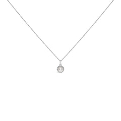 10K White Gold 5MM Cultured Pearl and Diamond Accent Halo Pendant Necklace