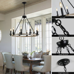32" Rustic Farmhouse 10-Light Candle Chandelier