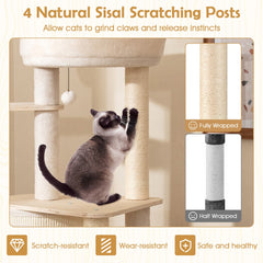 56 Inch Tall Cat Tree with 2 Sisal Scratching Posts and Ladder-NA