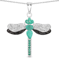 1.87 Carat Genuine Zambian Emerald and White Topaz .925 Sterling Silver Pendant