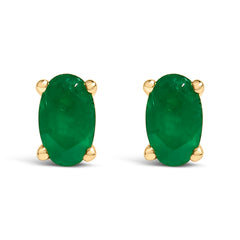 14K White Gold 5x3 MM Oval Green Emerald Solitaire Stud Earrings