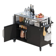 K&K 54.5' Outdoor Kitchen Island with Stainless Steel Tabletop and Storage