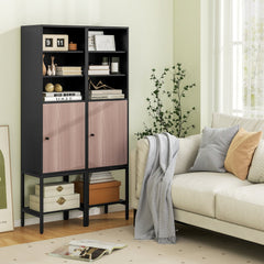 57 Inch Bathroom Tall Cabinet with 1 Door and 4 Shelves Narrow Storage Unit-Black