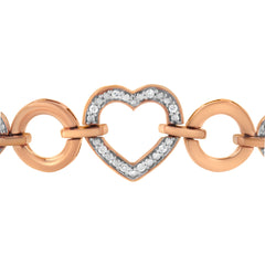 14K Rose Gold Plated .925 Sterling Silver Diamond Accent Circle and Heart Link Adjustable 6â€-10†Bolo Bracelet