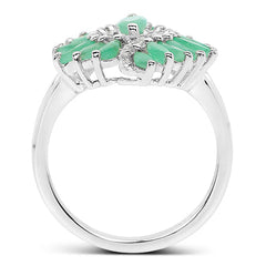 1.63 Carat Genuine Emerald and White Zircon .925 Sterling Silver Ring