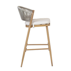 Outdoor Bar Height Aluminum Frame Counter Stools with Scallop-shaped Backrest & Water-resistant Cushions