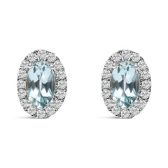 10K White Gold 5x3 MM Oval Purple Amethyst and Diamond Halo Stud Earrings (I-J Color, I1-I2 Clarity)