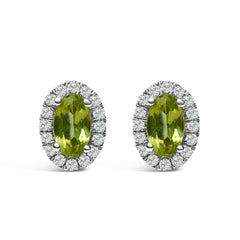 10K White Gold 5x3 MM Oval Purple Amethyst and Diamond Halo Stud Earrings (I-J Color, I1-I2 Clarity)